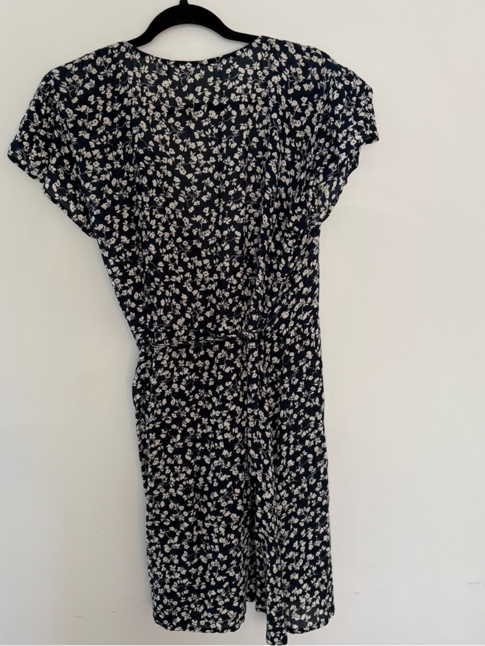 Navy Floral Wrap Dress with White Flower Print - Picture 4 of 4
